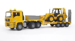 Bruder Toy MAN TGA Low Loader Truck With JCB 4CX Backhoe Loader