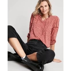 Joules Ladies Frances Printed Ladder Insert Blouse 12 Joules Ladies Frances Printed Ladder Insert Blouse -Equestrian Sales Store 219820 orangeleop a model1