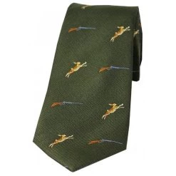 Sax Mens Soprano Hares And Shotguns Silk Country Tie Green