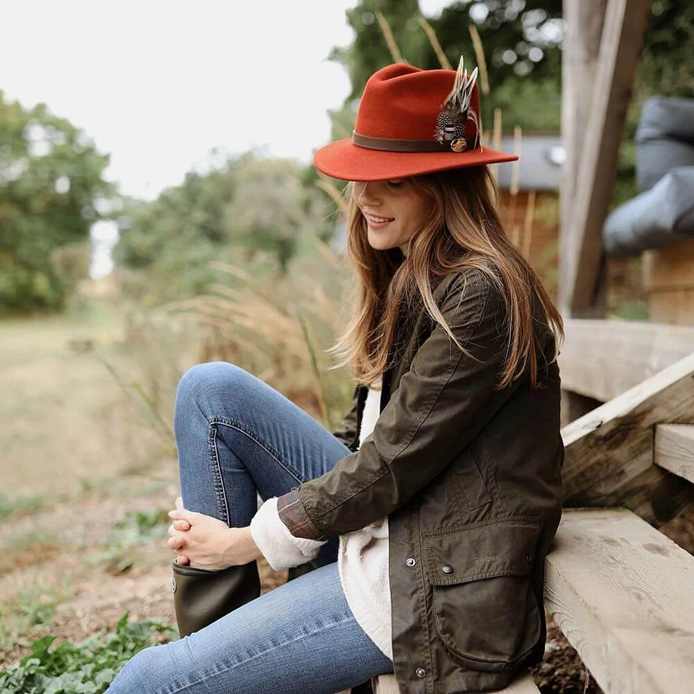 Hicks & Brown Ladies Suffolk Fedora Hat Guinea & Pheasant Feather 5 Hicks & Brown Ladies Suffolk Fedora Hat Guinea & Pheasant Feather - Image 3