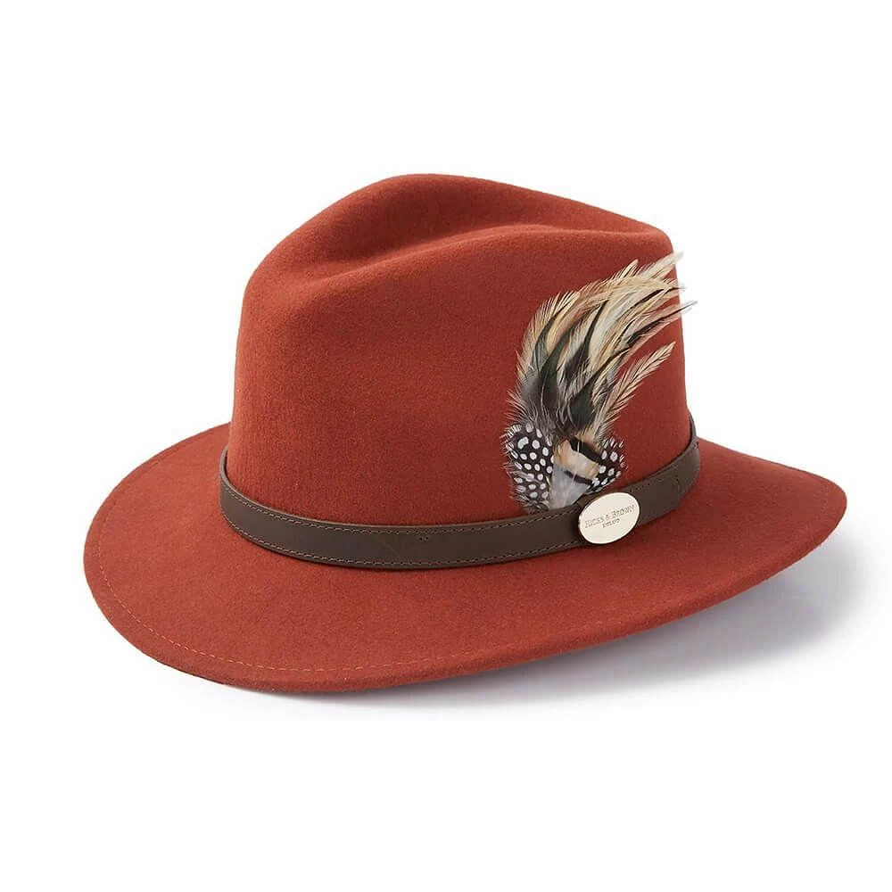 Hicks & Brown Ladies Suffolk Fedora Hat Guinea & Pheasant Feather 3 Hicks & Brown Ladies Suffolk Fedora Hat Guinea & Pheasant Feather