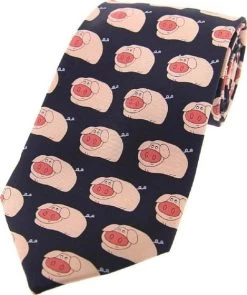 Sax Mens Soprano Funny Pigs Country Silk Tie Navy
