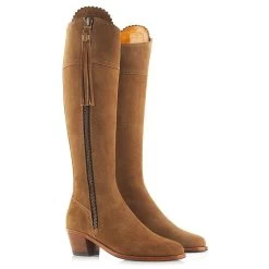 Fairfax & Favor Ladies Heeled Regina Suede Boots -Equestrian Sales Store pair tan suede heeled regina