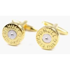 Sax Mens Soprano Shotgun Cartridge Cufflinks Gold