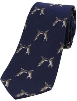Sax Mens Boxing Hares Country Silk Tie Navy
