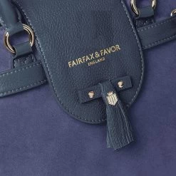 Fairfax & Favor Windsor Tote Suede Handbag Ink -Equestrian Sales Store windsor tote ink close