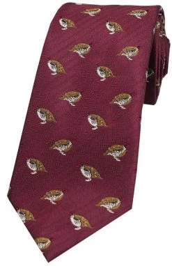 Sax Mens Woven Silk Tie Country Pheasants Wine