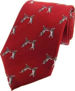 Sax Mens Woven Silk Tie Boxing Hares Red